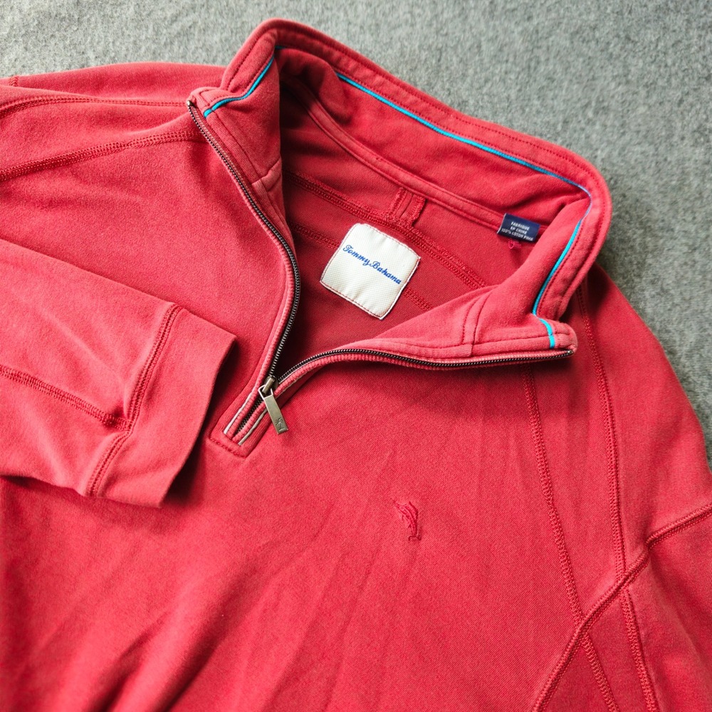 Tommy Bahama Men XL 100% Pima Cotton Quarter Zip Pullover Prep Vacay Marlin Logo